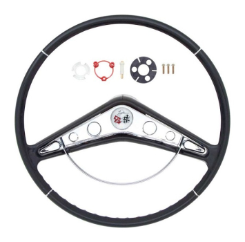 Steering Wheel with Horn Ring and Emblem for 1959-60 Chevrolet Full Size Models - Black / 17"