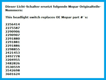 Headlight Switch for 1966 Dodge Charger - 8 Terminals with 1-5/8" Rheostat