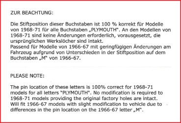 Heck-Buchstaben-Set für 1966 Plymouth Valiant - PLYMOUTH