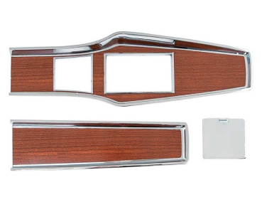 Blenden-Set der Mittelkonsole für 1969-76 Dodge A-Body Modelle mit Schalt-Getriebe - Chrom/Woodgrain