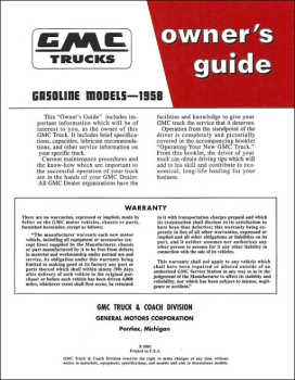 Owners Guide and Data for 1958 GMC Pickup / Truck Gasoline Models (English)