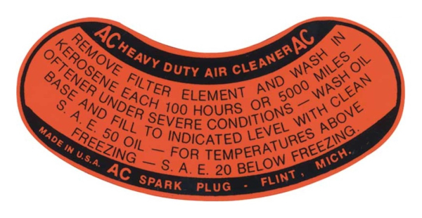 Air Cleaner Decal "Service Instructions" for 1957 Chevrolet V8