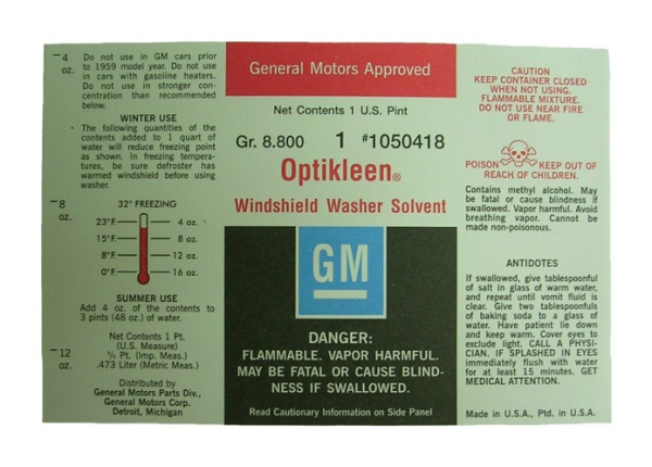 Etikett der Waschwasser-Flasche für 1959-67 Pontiac Bonneville