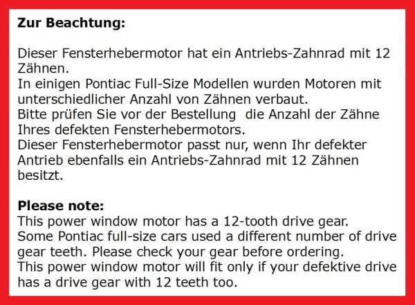 Fensterheber-Motor für 1962-71 Pontiac Grand Prix - Fenster vorne/rechte Seite