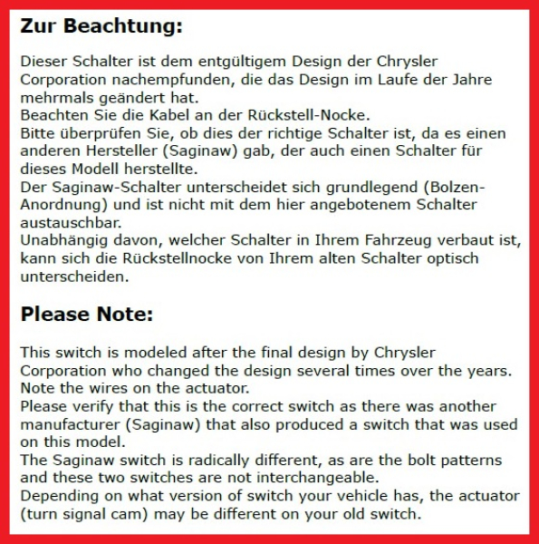 Blinker-Schalter für 1967-71 Plymouth GTX - ohne höhenverstellbare Lenksäule